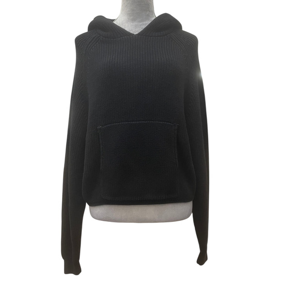 Vwoollo by Shoki Ruebel Knit Ribbed Hoodie Sweater 100% Cotton Black Size Small - Picture 1 of 8